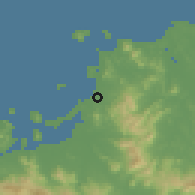 Shaded relief of the 55 km around Koga, drawn from the GMTED2010 grid