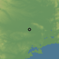 Shaded relief of the 54 km around Kogota, drawn from the GMTED2010 grid