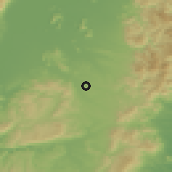 Shaded relief of the 55 km around Koka, drawn from the GMTED2010 grid