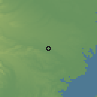 Shaded relief of the 55 km around Komae, drawn from the GMTED2010 grid