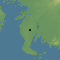 Shaded relief of the 55 km around Agui, drawn from the GMTED2010 grid