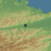 Shaded relief of the 55 km around Awa, drawn from the GMTED2010 grid