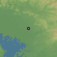 Shaded relief of the 55 km around Komaki, drawn from the GMTED2010 grid