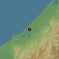 Shaded relief of the 54 km around Komatsu, drawn from the GMTED2010 grid