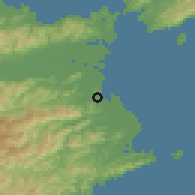 Shaded relief of the 55 km around Komatsushima, drawn from the GMTED2010 grid