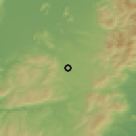 Shaded relief of the 55 km around Konan, drawn from the GMTED2010 grid