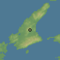 Shaded relief of the 55 km around Awaji, drawn from the GMTED2010 grid
