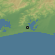 Shaded relief of the 55 km around Kosai, drawn from the GMTED2010 grid