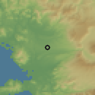 Shaded relief of the 56 km around Koshi, drawn from the GMTED2010 grid