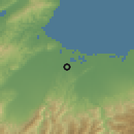 Shaded relief of the 54 km around Kosugi, drawn from the GMTED2010 grid