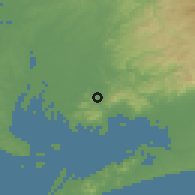 Shaded relief of the 55 km around Kota, drawn from the GMTED2010 grid
