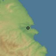 Shaded relief of the 53 km around Kuji, drawn from the GMTED2010 grid