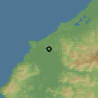 Shaded relief of the 55 km around Awara, drawn from the GMTED2010 grid