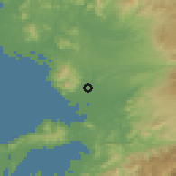 Shaded relief of the 56 km around Kumamoto, drawn from the GMTED2010 grid