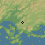 Shaded relief of the 55 km around Kumano, drawn from the GMTED2010 grid