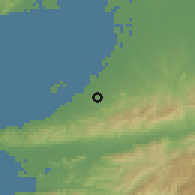 Shaded relief of the 55 km around Kumatori, drawn from the GMTED2010 grid