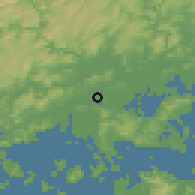 Shaded relief of the 55 km around Kurashiki, drawn from the GMTED2010 grid