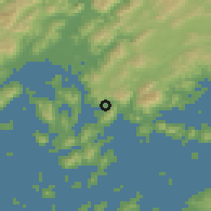 Shaded relief of the 55 km around Kure, drawn from the GMTED2010 grid