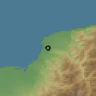 Shaded relief of the 54 km around Kurobe, drawn from the GMTED2010 grid