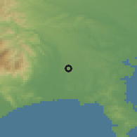 Shaded relief of the 55 km around Ayase, drawn from the GMTED2010 grid