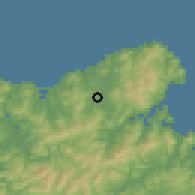 Shaded relief of the 55 km around Kyotango, drawn from the GMTED2010 grid