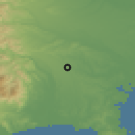 Shaded relief of the 55 km around Machida, drawn from the GMTED2010 grid
