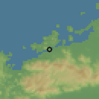 Shaded relief of the 55 km around Maebaru, drawn from the GMTED2010 grid