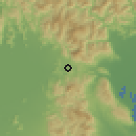 Shaded relief of the 55 km around Maibara, drawn from the GMTED2010 grid