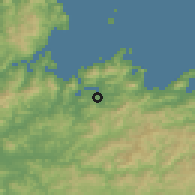 Shaded relief of the 55 km around Maizuru, drawn from the GMTED2010 grid