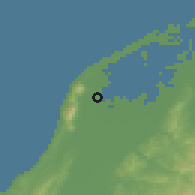 Shaded relief of the 54 km around Maki, drawn from the GMTED2010 grid
