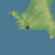 Shaded relief of the 56 km around Makurazaki, drawn from the GMTED2010 grid