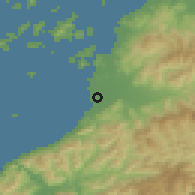 Shaded relief of the 55 km around Masaki, drawn from the GMTED2010 grid