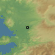 Shaded relief of the 56 km around Mashiki, drawn from the GMTED2010 grid