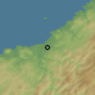 Shaded relief of the 55 km around Masuda, drawn from the GMTED2010 grid