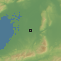 Shaded relief of the 55 km around Matsubara, drawn from the GMTED2010 grid