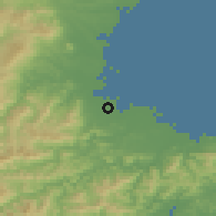 Shaded relief of the 55 km around Matsusaka, drawn from the GMTED2010 grid