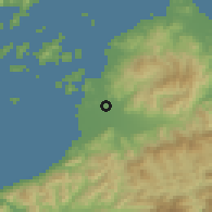 Shaded relief of the 55 km around Matsuyama, drawn from the GMTED2010 grid