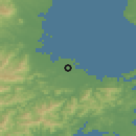 Shaded relief of the 55 km around Meiwa, drawn from the GMTED2010 grid