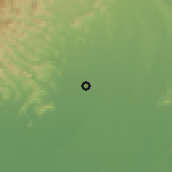 Shaded relief of the 54 km around Mibu, drawn from the GMTED2010 grid