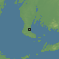 Shaded relief of the 55 km around Mihama, drawn from the GMTED2010 grid