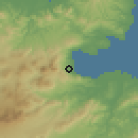 Shaded relief of the 55 km around Beppu, drawn from the GMTED2010 grid