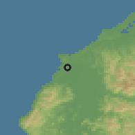 Shaded relief of the 55 km around Mikuni, drawn from the GMTED2010 grid