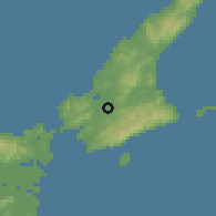 Shaded relief of the 55 km around Minamiawaji, drawn from the GMTED2010 grid