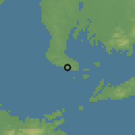Shaded relief of the 55 km around Minamichita, drawn from the GMTED2010 grid