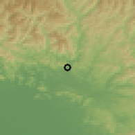 Shaded relief of the 55 km around Mino, drawn from the GMTED2010 grid