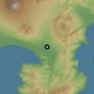 Shaded relief of the 55 km around Mishima, drawn from the GMTED2010 grid