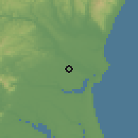 Shaded relief of the 54 km around Mito, drawn from the GMTED2010 grid