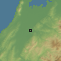 Shaded relief of the 54 km around Mitsuke, drawn from the GMTED2010 grid