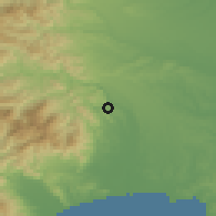 Shaded relief of the 55 km around Aikawa, drawn from the GMTED2010 grid