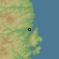 Shaded relief of the 53 km around Miyako, drawn from the GMTED2010 grid